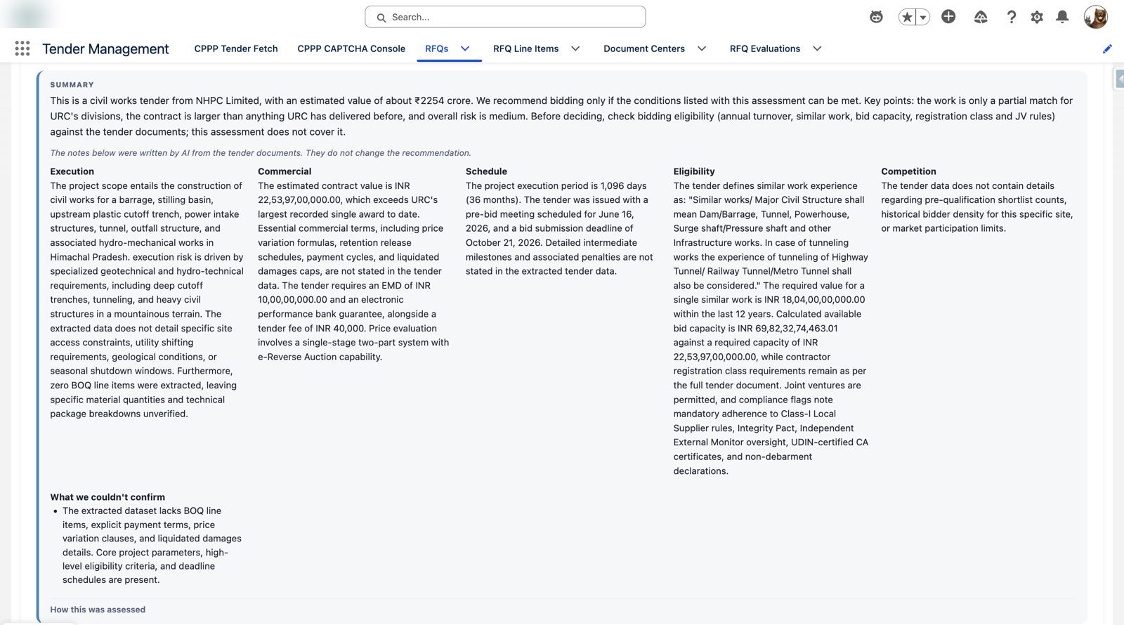 Plain-English analysis that admits gaps – Agentforce government tender management in Salesforce