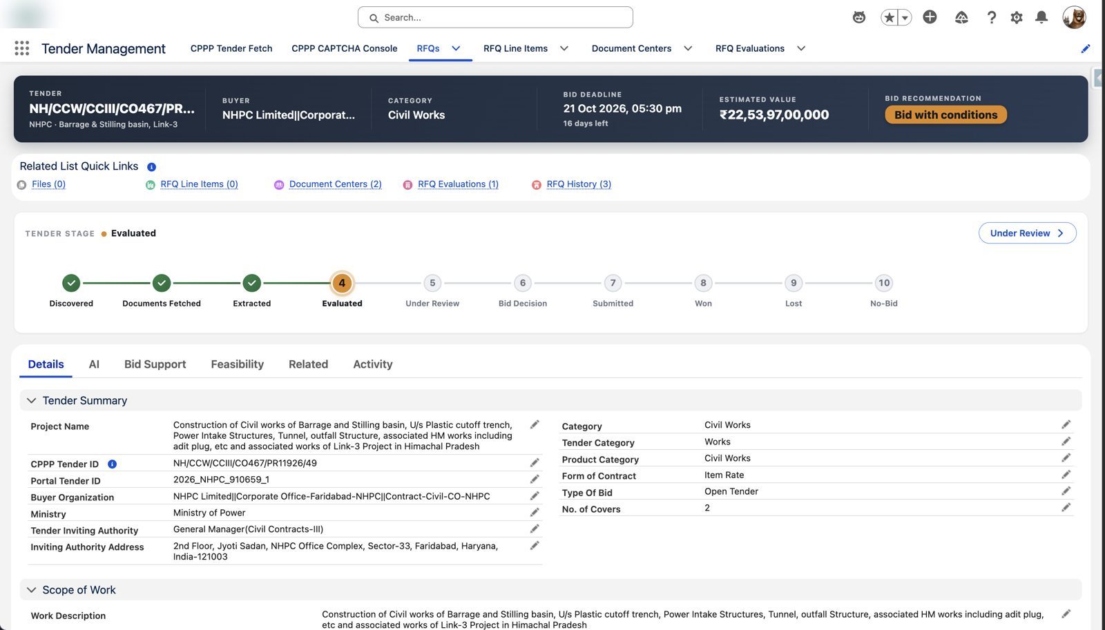 A tender understood at a glance – Agentforce government tender management in Salesforce